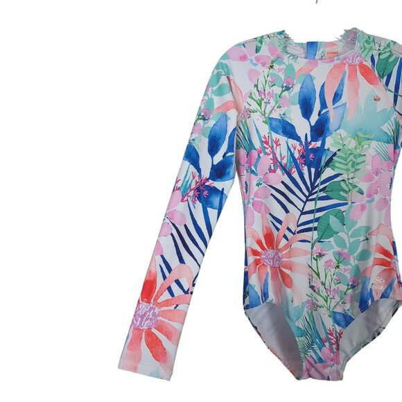 Axesea Women Floral Long Sleeve one piece Surf Swimsuit UPF 50+ Rash Guard Sz 10 - Picture 3 of 12